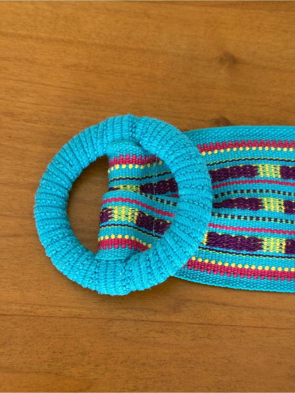 Boho Turquoise Multicolor Woven Wide Waist Belt with Covered Round Buckle ~ S